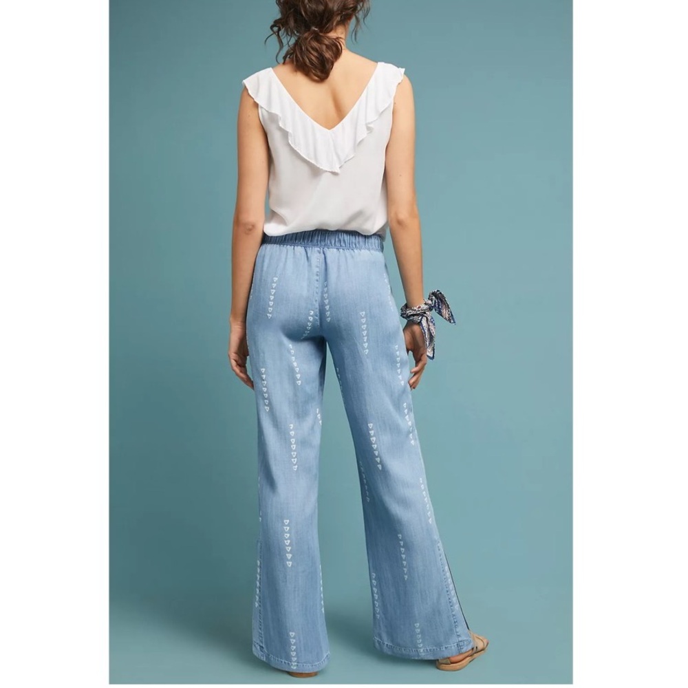 Anthropologie Cloth & Stone Chambray Wide-Leg Split Hem Pull-On Pants Size Small - Picture 3 of 16